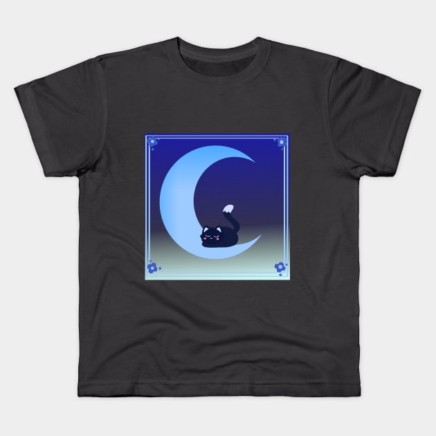 Moon cat Kids T-Shirt by Ashe Cloud